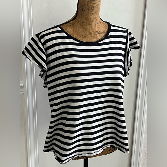 Bobeau Flutter Sleeve Striped Black & White Tee Soft T-Shirt Large - Picture 3 of 8